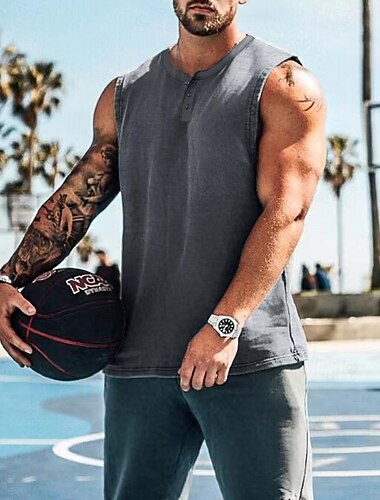  Men's Workout Tank Top Running Tank Top Gym Tank Top Sleeveless Vest / Gilet Casual Athleisure Breathable Quick Dry Soft Gym Workout Running Walking Sportswear Activewear Solid Colored Dark Grey