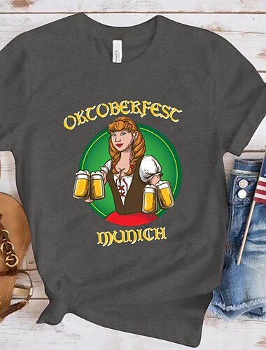  Bier Cosplay Kostüm T-Shirt-Ärmel Bedruckt Klassisch Streetstyle Für Damen Erwachsene Karneval Oktoberfestbier Heißprägen Party Casual
