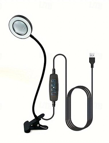  5-fache LED-Vergrößerungs-Schreibtischlampe mit Klemme, Stromversorgung über USB mit flexiblem Schwanenhals und Klemme, 3 Farbmodi, 10 Helligkeitsstufen, freihändig, perfekt für Diamantmalerei, Lesen, Basteln, Nähen, Löten