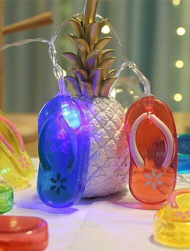  mehrfarbige Lichterketten, Lichterketten mit Sommer-Strand-Flip-Flop-Motiven, batteriebetriebene Lichterketten mit Sommerfrüchten – Wassermelone &Innendekorationslichter im Ananas-Design, ideal für