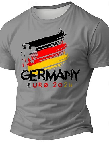 Herren Fußball Deutsche Flagge T Shirt Kurzarm T-Shirt 3D-Druck Rundhalsausschnitt Hemd Outdoor Athleisure Hellblau Weiß Grau Sommer Frühling Bekleidung S M L XL XXL XXXL