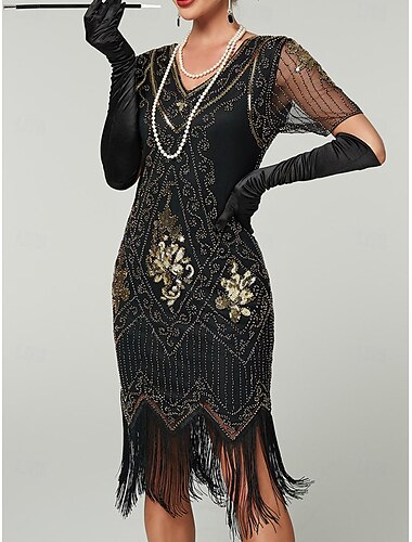  Rugido 20s 1920s Vestido Cóctel Vestido Flapper Vestidos Vestido de fiesta de graduación El gran Gatsby charlestón Lentejuelas Borlas Mujer Víspera de Todos los Santos Carnaval Mascarada Carnaval