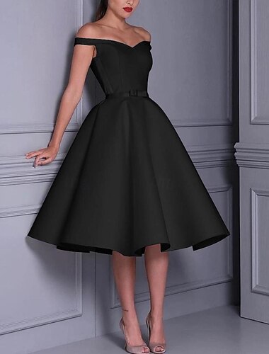  Ligne A Longueur thé petite robe blanche Robes de Cocktail Robes de mariée Robes pour enterrement de vie de jeune fille Années 1950 Minimaliste Petites Robes Blanches Sans manches Épaules Dénudées