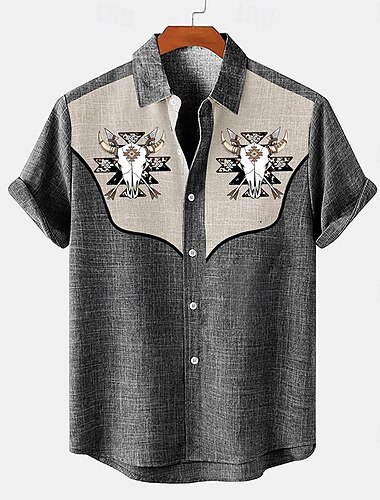 Voor heren Overhemd linnen overhemd retro-overhemden Vintage overhemd Etnisch shirt Westers Buiten Werk blauw Groen Grijs Korte mouw Strijkijzer Zomer Lente Kleding
