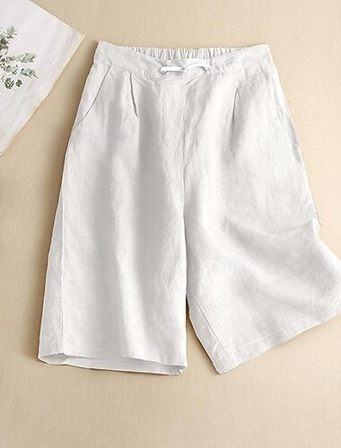  Mujer Pantalones cortos de lino y algodón Pantalón corto Casual / Diario Corto Plano Correa Bolsillos laterales Transpirabilidad Cómodo Rígido Fin de semana Blanco Rosa Verde Trébol Caqui Verano