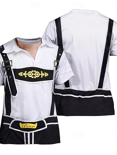  Oktoberfestbier Bayerisch T-Shirt-Ärmel Lederhosen 3D Grafik Für Herren Erwachsene Karneval Oktoberfestbier 3D-Druck Party Casual