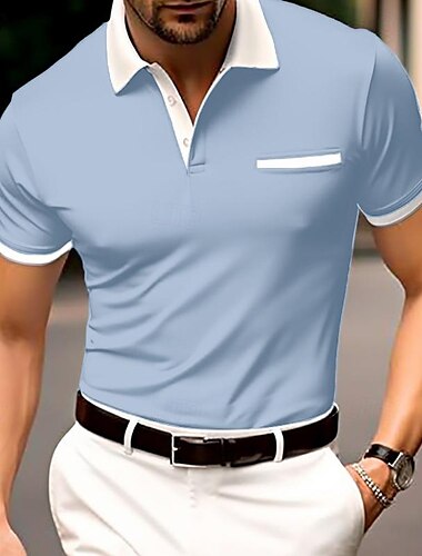  Herren Polo mit Knopfleiste Baumwoll-Poloshirt Lässig Ferien Revers Gerippter Polokragen Kurzarm Mode Basic Einfach Klassisch Sommer Normale Passform Marineblau Schwarz Weiß Burgunderrot Himmelblau