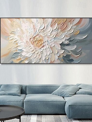  3D weiße Blume Landschaft Malerei handgemachte abstrakte Struktur Feder Ölgemälde Wandkunst minimalistisch dicke Malerei Palette Messer Malerei Wabi Wabi Kunstwerk Wand Dekor Wandkunst