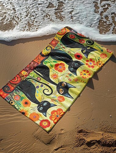  Strandtuch „schwarze Katze“, 100 % Mikrofaser, übergroßes Strandtuch, 88,9 x 177,8 cm, großes Badetuch für Teenager und Erwachsene, schnelltrocknend, saugfähig, weich, vielseitig für Reisen, Bad und