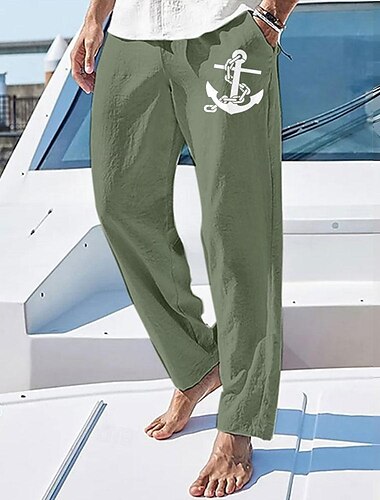  Herren Sommerhosen Elastische Taille Graphic Anker Komfort In voller Länge Outdoor Strassenmode Urlaub Hawaiianisch Weiß Blau Mikro-elastisch