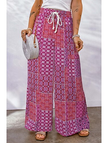  Damen Breites Bein Hosen Hose Casual Lang Graphic Kordelzug Seitentaschen Weite Hosen Atmungsaktivität Komfortabel Mikro-elastisch Ausgehen Wochenende Gelb Rot Blau Purpur Frühling Sommer Lockere