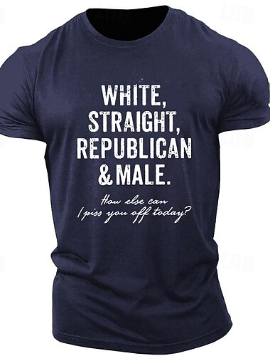  Herre Grafisk T-skjorte "Hvit Straight Republikaner  Mann" Provokativ Livsstil Humor Kortermet.
