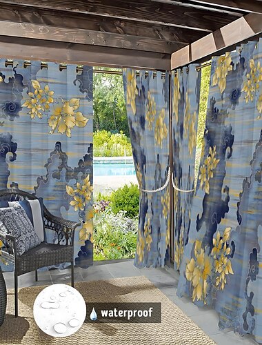  wasserdichter Outdoor Vorhang Sichtschutzvorhang für den Außenbereich, Schiebevorhänge für die Terrasse, Pergola-Vorhänge mit Ösen, bunte Blätter für Pavillon, Balkon, Veranda, Party, 1 Panel