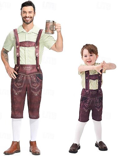  Carnevale Birra Oktoberfest Abiti Lederhosen Camicia Bavarese Tedesco Monaco di Baviera Prati Per uomo Ragazzi Panno in stile tradizionale Camicia Shorts