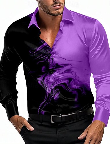  Herren Satinhemd Oberhemd Knopfhemd Formal Täglich Schwarz Purpur Orange Hellblau Langarm Umlegekragen Sommer Frühling Bekleidung Knopf