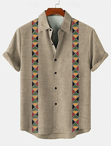  Men's Shirt Linen Shirt Guayabera Shirt Retro Shirts Vintage Shirt Ethnic Shirt Striped Formal Outdoor Blue Brown Green Short Sleeve Turndown Summer Clothing Apparel