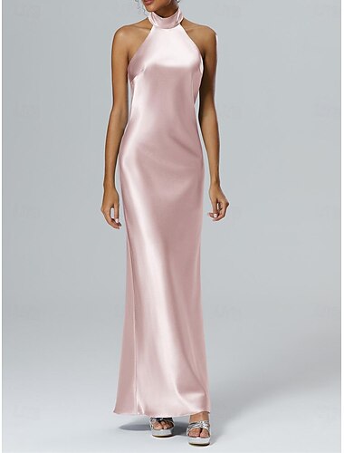  Sheath Bruidsgast Jurken Elegante Jurk Bruidsgast Semi Formeel Vloerlengte Mouwloos Halter Hals Imitatiezijde Met Split 2025