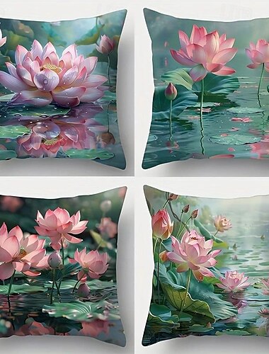  Housse de coussin décorative lotus livre, taie d'oreiller carrée douce, pour chambre à coucher, salon, canapé, chaise, 1 pièce