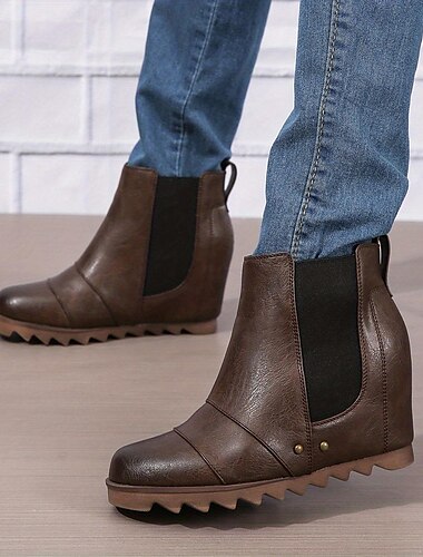  Damen Stiefel Chelsea Boots Outdoor Booties Stiefeletten flacher Absatz runde Spitze Vintage Walking braun schwarz khaki