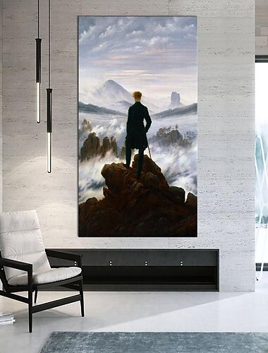  Ölgemälde Caspar David Friedrich, handgemalter Wanderer über dem Nebelmeer, Ölgemälde von Caspar David Friedrich, Gemälde auf Leinwand, große Wandkunst, Raumdekoration, Bürodekoration, Geschenk für