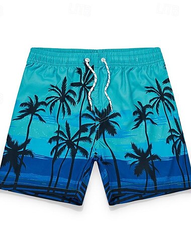  Herre Surf shorts Badeshorts Snørelukning Elastisk Talje Kokos palme Komfort Hurtigtørrende Korte Ferie Strand Weekend Mode Afslappet Hvid Rød Mikroelastisk