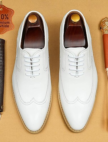  witte Oxford-brogueschoenen van premium rundleer voor heren - elegante geklede schoenen met veters voor formele gelegenheden