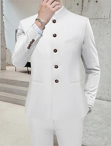  Homens Blazer O negócio Coquetel Festa de Casamento Moda Casual Primavera & Outono Poliéster Tecido Botão Bolsos Confortável Não Trespassado Jaqueta esporte Preto Branco Amarelo Vermelho