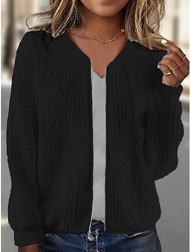  Damen Freizeitjacke Freizeitskleidung Urlaub Frühling Herbst Standard Mantel Regular Fit warm Atmungsaktiv Stilvoll Moderne Moderner Stil Jacken Langarm Feste Farbe Full Zip Schwarz Weiß Rote