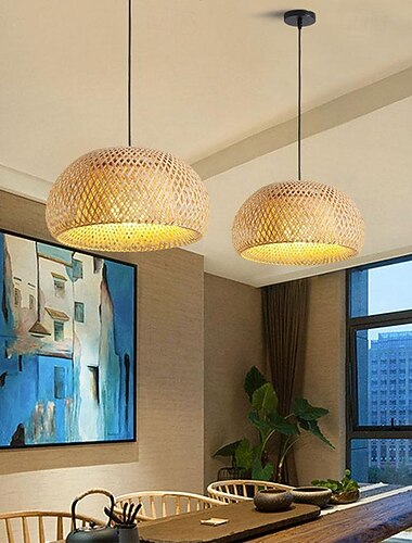  led-hanglamp 3-kleurig licht 30/38/45/60/80cm 1-lichts kuststijl vogelnest lampenkap beige bamboe mand holle kroonluchters woonkamer keuken 85-265v