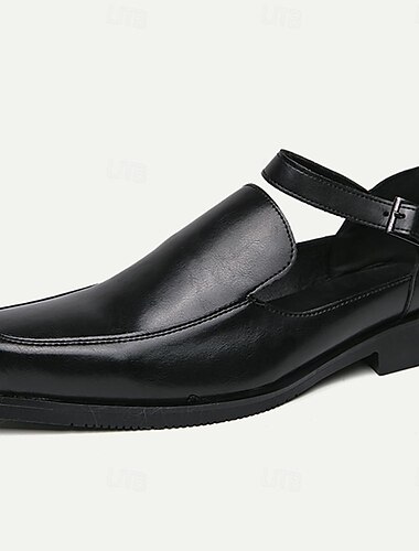  Herren Sandalen Cloggs & Pantoletten Römische Schuhe PU Leder Atmungsaktiv Komfortabel Rutschfest Schnalle Schwarz und Dunkelgrau Schwarz