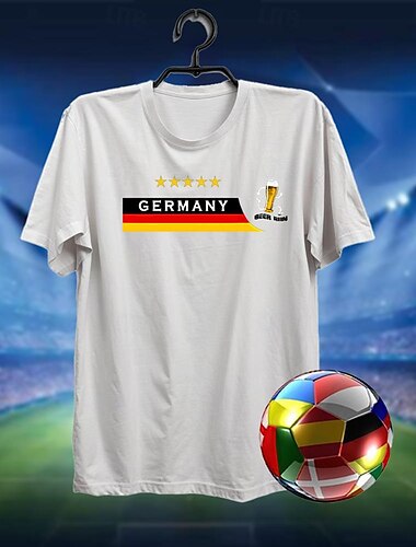  Herren Fußball Deutschland Bier Flagge / Nationalflagge T Shirt T-Shirt Baumwolle Kurzarm Grafik Hemd Schwarz Weiß Dunkelgrau Bequemes T-Shirt Straße Sport im Freien Modedesigner-Kleidung