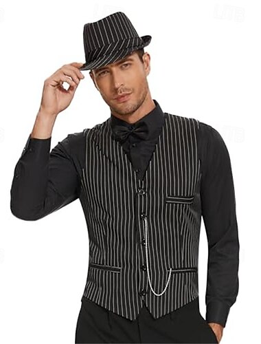  Retro Vintage Goldene Zwanziger 1920er Outfits Weste Zubehörset Gentleman Gangster Herren Halloween Karneval Neujahr Karneval Party / Abend Maskerade Erwachsene Krawatte Weste Hut Ganzjahres