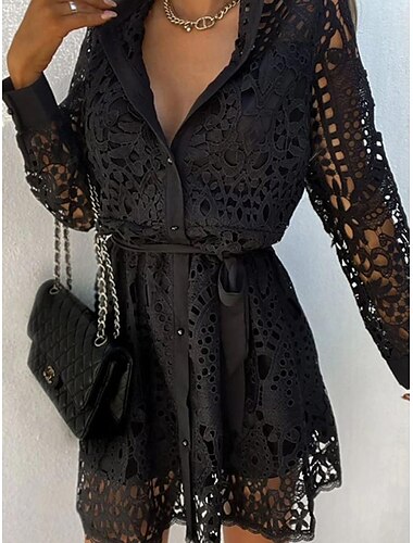  Damen Schwarz Weiß Khaki Sommer Frühling Minikleid Petite Kleid Weißes Kleid Spitzenkleid Basic Modern Casual Täglich Wochenende Regular Fit Uni V-Ausschnitt