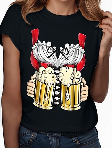  Oktoberfestbier Bayerisch T-Shirt-Ärmel Lederhosen 3D Für Damen Erwachsene Karneval Oktoberfestbier Heißprägen Party Casual