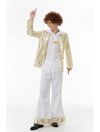  Retro Vintage Hippie 1970er Cosplay Kostüm Abba-Kostüm Hippie Disco Pailletten Herren Karnevalskostüm Halloween Karneval Maskerade Party / Abend Pride Parade Pride-Monat Erwachsene Mantel Bluse Hose