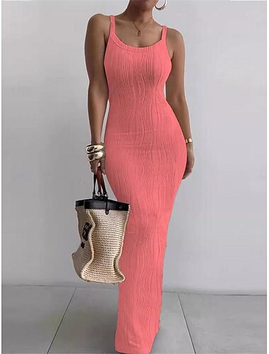  Damen Casual kleid Maxidress Rückenfrei Verabredung Urlaub Strassenmode Maxi Spaghetti-Träger Ärmellos Weiß Rosa Grün Farbe