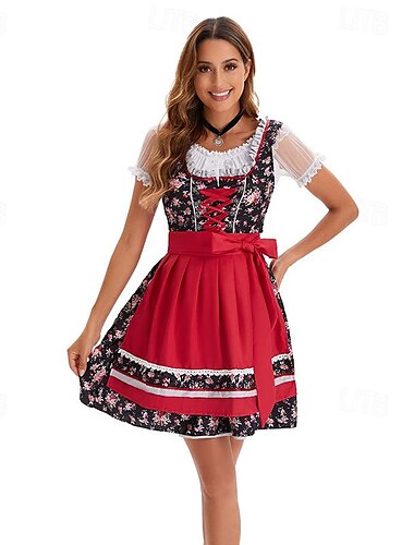  Oktoberfest Kleid Dirndl Trachtenkleider Oktoberfest / Bier Bayerisch Traditionelles Kostümkleid Wiesn Damen Stoff im traditionellen Stil Blusen Kleid Schürze