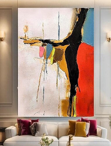  stor samtidskonst handmålad vit beige oljemålning på duk impasto konst abstrakt målning tjocka streck texturerad oljemålning modern väggkonstmålning