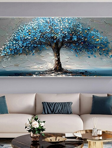  dipinto a olio originale fatto a mano con albero della vita su tela, dipinto di paesaggio astratto con albero per la decorazione domestica con cornice allungata/senza cornice interna