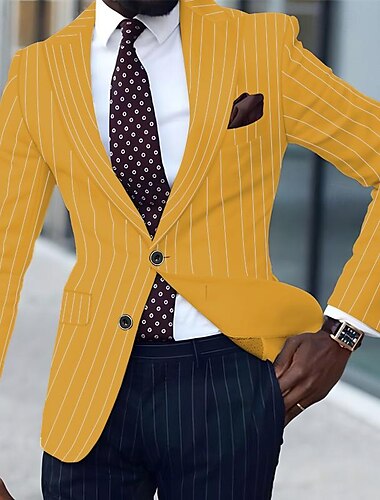  Herren Abschlußfeier Blazer Geschäft Cocktailparty Hochzeitsfeier Mode Lässig Frühling & Herbst Polyester Streifen Knöpfe Tasche Bequem Einreihig Blazer Schwarz Weiß Gelb Rosa