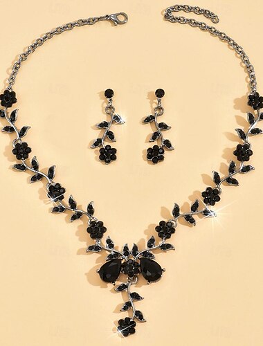  Brautschmuck-Sets 2 Strass Diamantimitate 1 Halskette Ohrringe Damen Elegant Stilvoll Süß lieblich Klassisch Blume Kostbar Schmuck-Set Für Hochzeit Geschenk