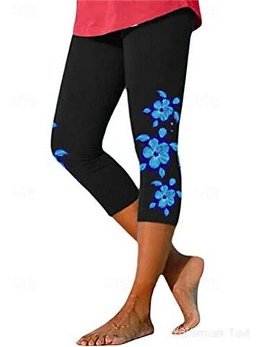  Damen Capri-Shorts Casual Wadenlänge Herz Blumen Bedruckt Atmungsaktivität Komfortabel Unelastisch Wochenende Schwarz 2 # Schwarz Blau Grün Sommer Regular Fit