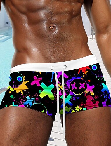  Herr Dödskalle Geometriska mönster Neon Badshorts Boardshorts Boxershorts Medium Midja Mode Designer Surfing Helgdag Strand Ficka Snörning Elastisk midja Designer Kläder