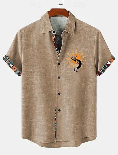  Herren Hemd leinenhemd Sommer Hawaiihemd Retro-Shirts Vintage-Shirt Ethno-Hemd Täglich Hellgrün Blau Himmelblau Braun Kurzarm Umlegekragen Sommer Frühling Bekleidung