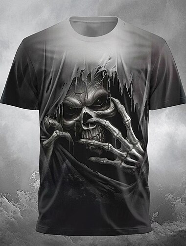  Herren Sensenmann T Shirt Kurzarm T-Shirt 3D-Druck Rundhalsausschnitt Hemd Designer Gothic Party Strasse Casual Schwarz Sommer Frühling Bekleidung S M L XL XXL XXXL