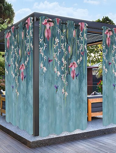  wasserdichter Outdoor Vorhang Sichtschutzvorhang für den Außenbereich, Schiebevorhänge für die Terrasse, Pergola-Vorhänge mit Ösen, Glyzinien 3D für Pavillon, Balkon, Veranda, Party, 1 Panel
