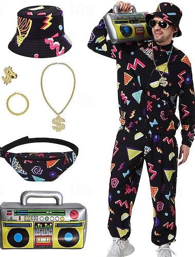 Retro vintage Jaren '80 Hiphop Outfits Accessoireset Sportkleding Schijf Voor heren Carnavalskostuum Halloween Carnaval Nieuwjaar Feest / Uitgaan Prideparade Trots maand Volwassenen Top Broeken