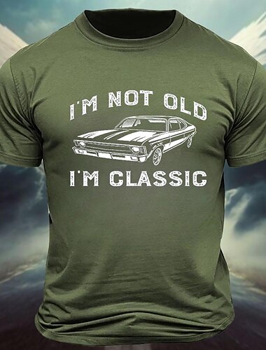  Herren Auto Buchstabe Klassisch Alter Mann T Shirt T-Shirt 100% Baumwolle Kurzarm Grafik Hemd Schwarz Dunkelgrau Armeegrün Bequemes T-Shirt Straße Sport im Freien Modedesigner-Kleidung