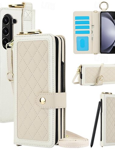  τηλέφωνο tok Για Samsung Galaxy Z Fold 7 Z Διπλώστε 6 Z Fold 5 Z Fold 4 Z Fold 3 Πίσω Κάλυμμα με βάση στήριξης Μαγνητική με τον Lanyard Ρετρό TPU PU δέρμα