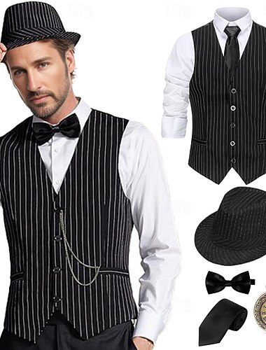  Retro / vintage Möly 20s 1920-luku Asut Liivit Tarvikesarja Herrasmies Gangsteri Naamiaispuku Miesten Halloween Karnevaali Uusi vuosi Karnevaali Juhlat Naamiaiset Aikuisten Solmio Liivi Hattu Kaikki